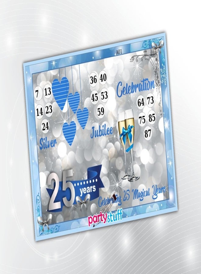 PartyStuff Anniversary Theme Tambola Housie Tickets - Silver Jubilee kukuba 1 - Designer Kukuba (24 Cards) - Image 1